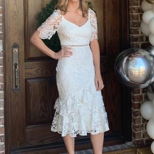 White lace midi dress from Lulus